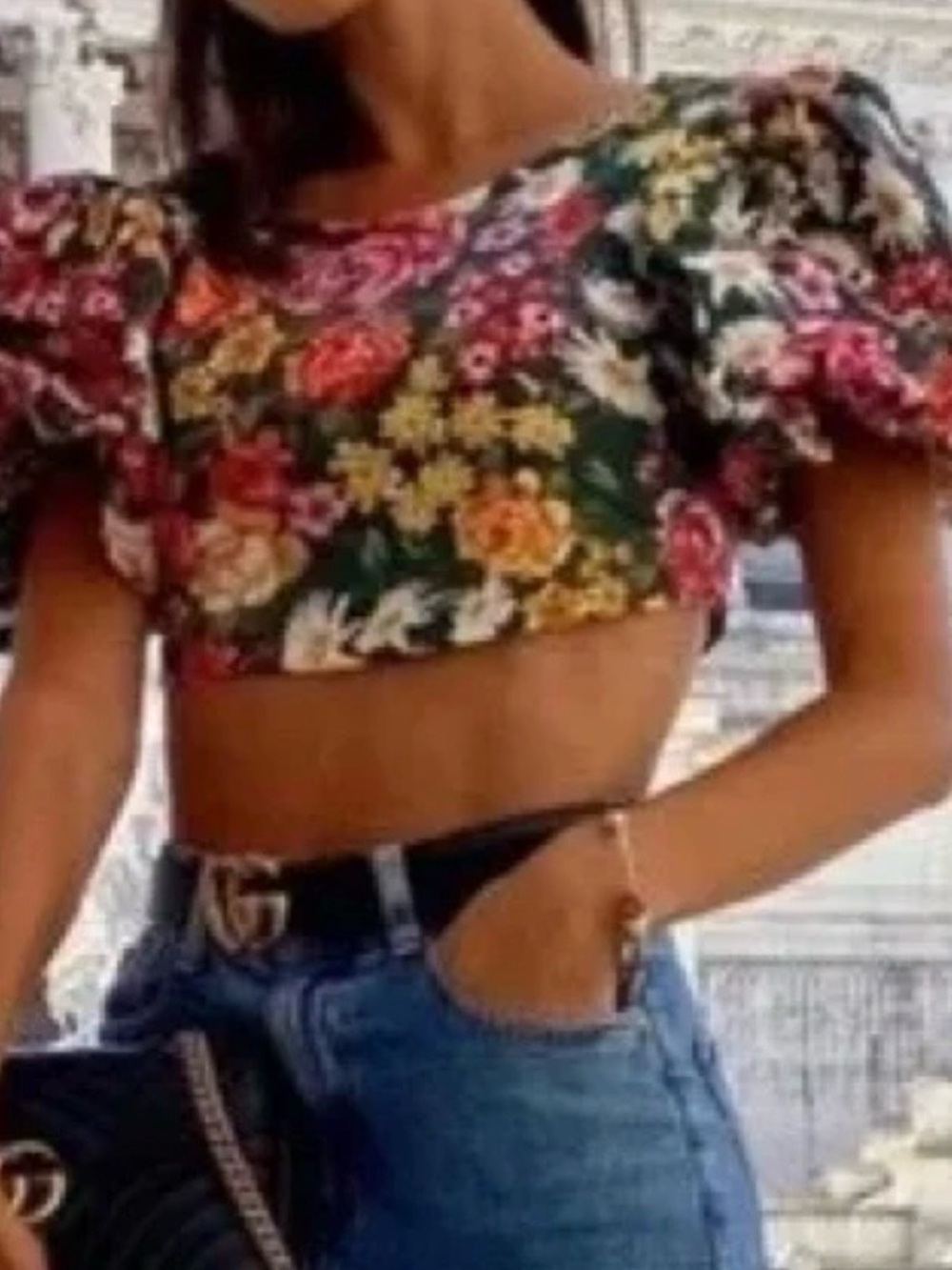 NWT Zara Garden Girl Floral Puff-Sleeve Crop Top Medium Defect
